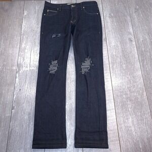 Naked Famous Mens Skinny Guy Jeans Size 31x33 Distressed Indigo Stretch Selvedge